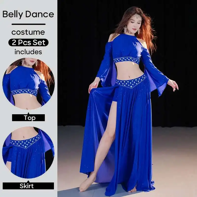 

Belly Dance Practice Clothes Set Top and Skirt 2 PCS Set Costumes For Adult Women Performance Clothings Suit Wear Outfit