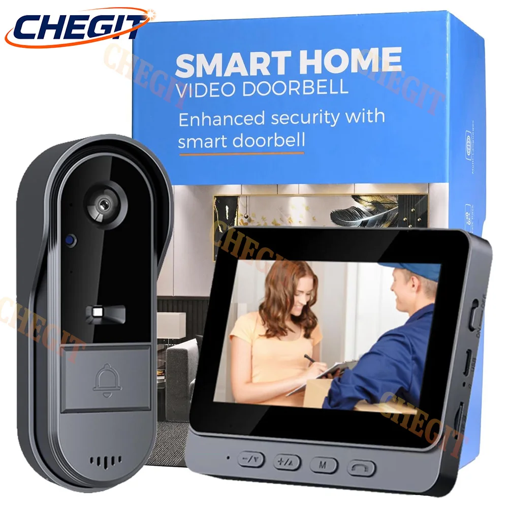 

Беспроводной Wi-Fi дверной звонок, камера 1080P, видеодомофон, дверной звонок, водонепроницаемый 4,3 дюйма, IPS-экран, домашний дверной звонок, ИК-ночное видение