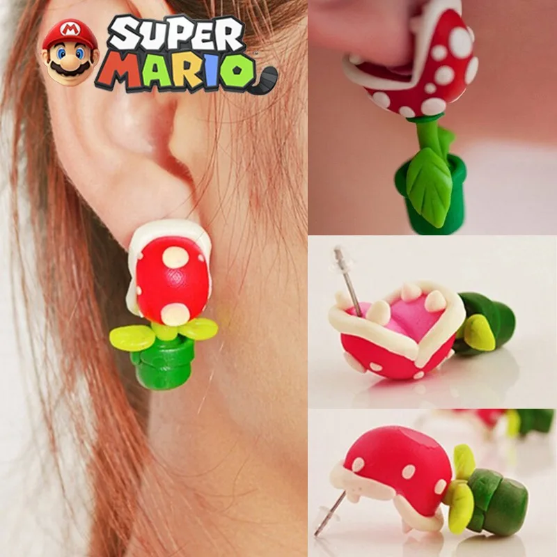 Super Mario Bros Stud Earrings Anime Chomper Fashion Jewelry Women Cosplay Ear Clip Earrings Party Dress Up Accessories Gifts