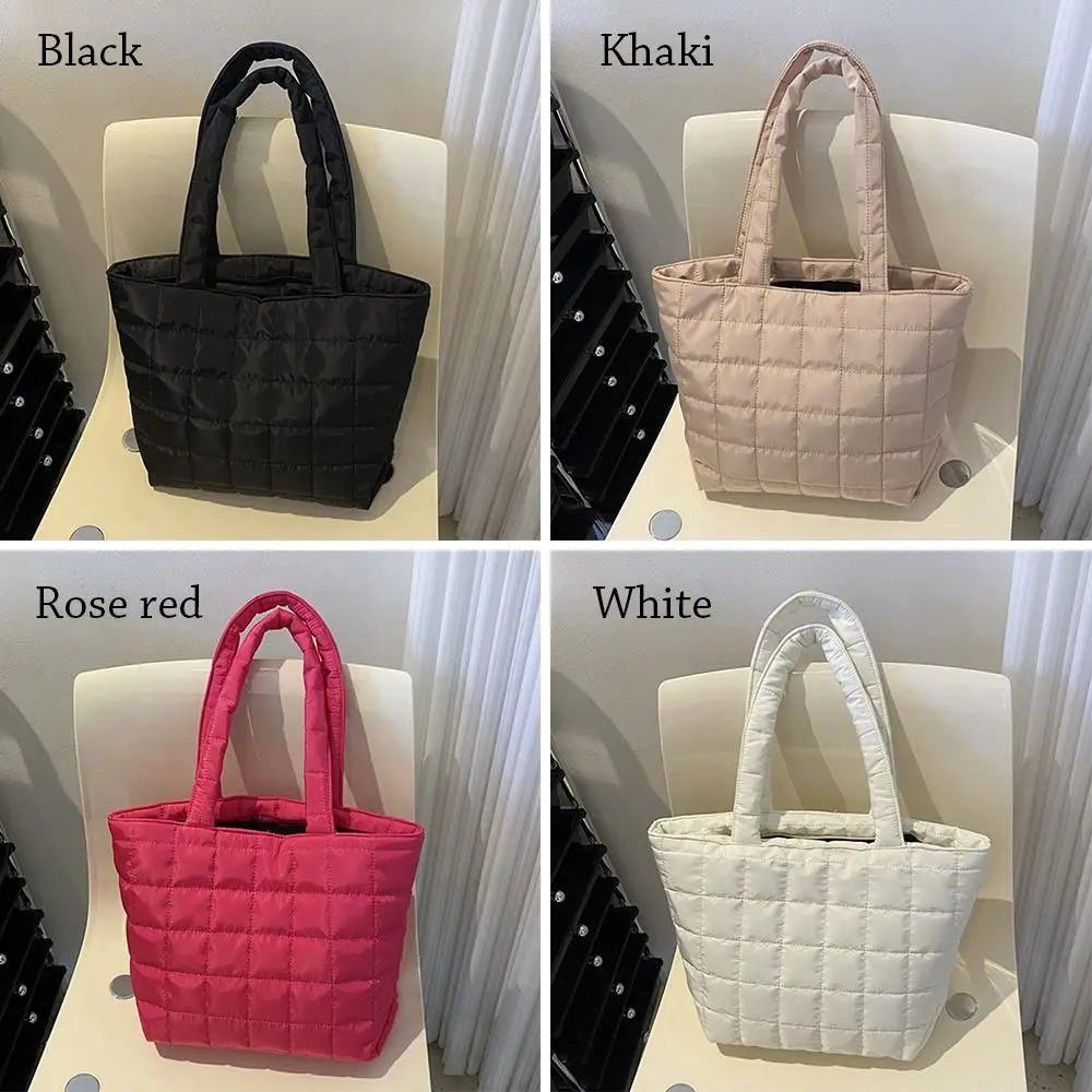 Solid Color Nylon Handbags Cotton Casual Tote Bags Women Large Capacity Winter Shoulder Bag For Girls Fashion Top Handle Bag