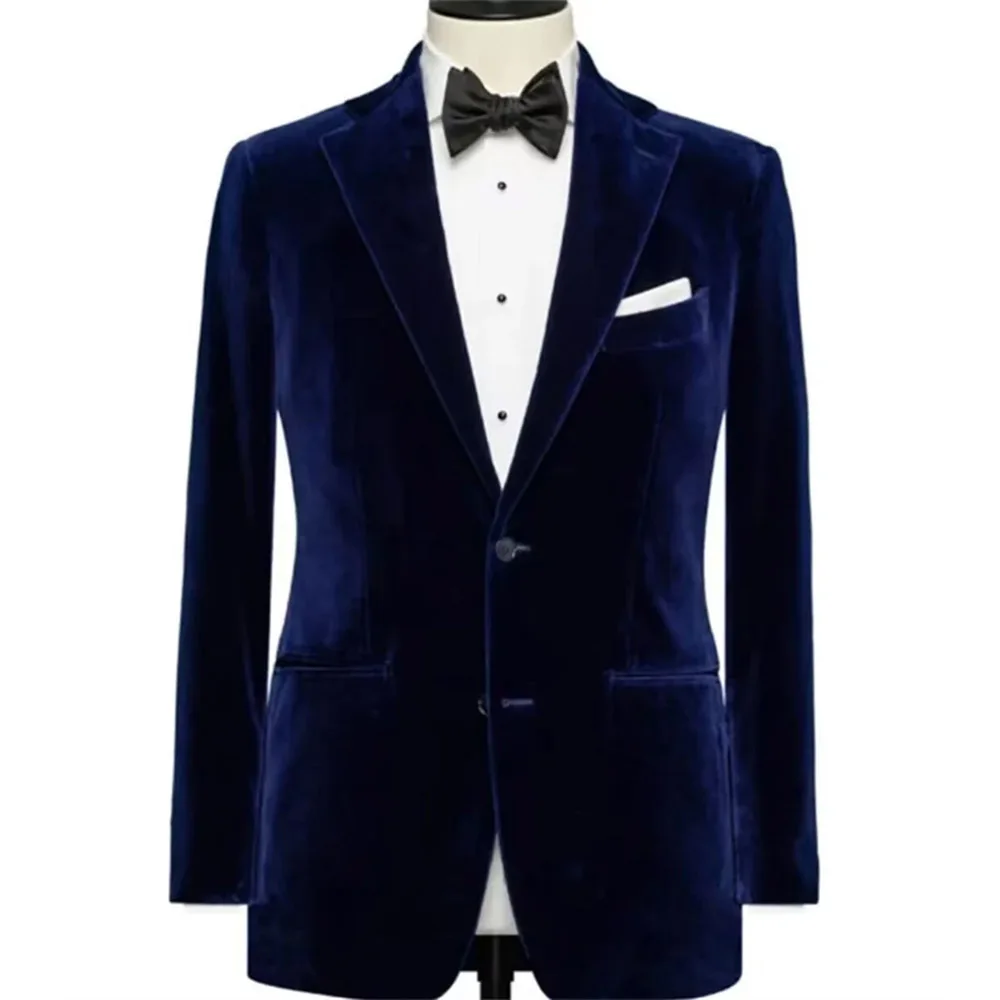 Royal Blue Blazer Single Breasted Notch Lapel Slim Fit Velvet Smoking Jacket Casual Outfits One Piece Coat Daily Men's Suits Set