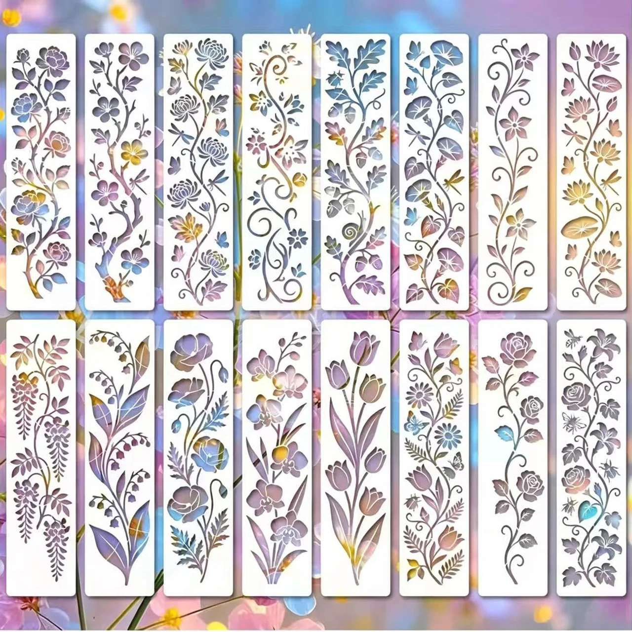 16pcs Rural wildflowers DIY Flower Painting Stencils Reusable Templates Graffiti Hollow Spray Mold Home Wall Decor Fabric Paper