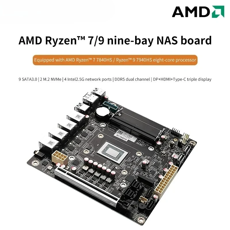Placa base NAS 4xi226-V 2,5G de 9 bahías AMD Ryzen 7 8845HS USB 9xSATA3.0 2xM.2 NVMe PCIE X16 2xDDR5 Mini ITX Firewall VPN placa base