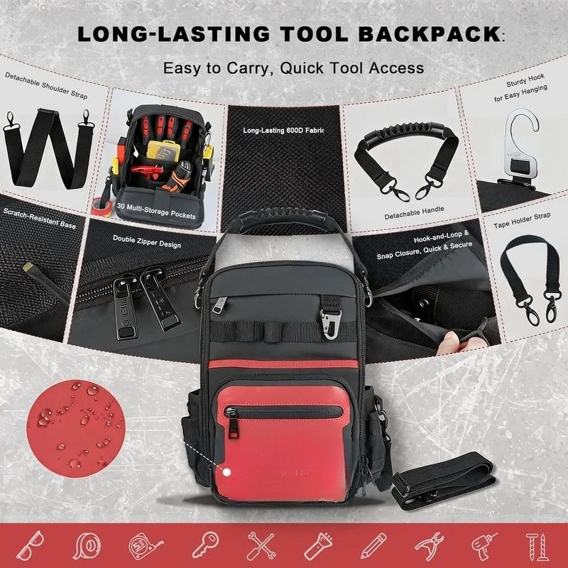Storage Pocket Heavy Duty Kit Backpack, Men's Small Tools Backpack, Suitable for Electricians, HVAC Mechanics, Technicians