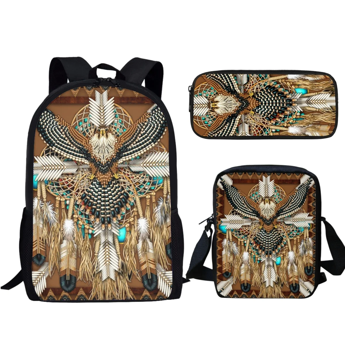 3D Tribal Owl Print Casual Student Schoolbag Large Capacity Zipper 17 Inch Backpack Girls Girls Teen Back to School Gift BookBag