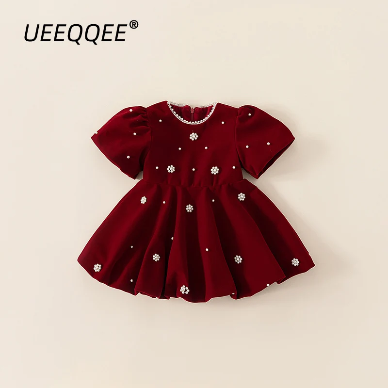 Autumn Winter Children Dress 1-10Y Girls Pearl Thick Warm Fleece Party Christmas Princess Dresses Toddler Wear Kids Clothing New