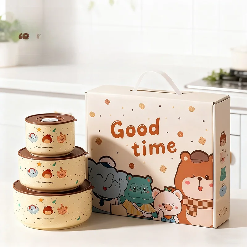 

Large Cerc Microwave Se Food Container with Lid Fren Preservation Soup Bowl Fruit Box Tee Piece Set Gift Box