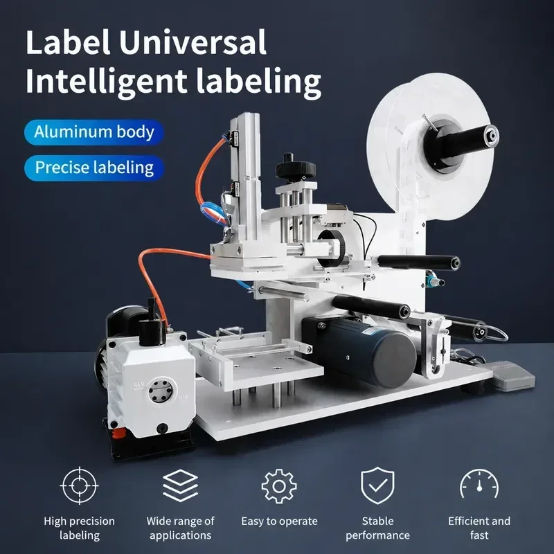 LT-60 Label Dispenser Equipment Semi-Automatic Pneumatic Flat Wrapping Machine for Jar Cans Bottles Newer Model Flat Labeling