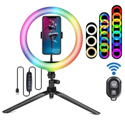 26CM RGB Fill Photography Lighting Phone Ringlight Tripod Stand Photo Led Selfie Remote Control Ring Light  Lamp Youtube Live