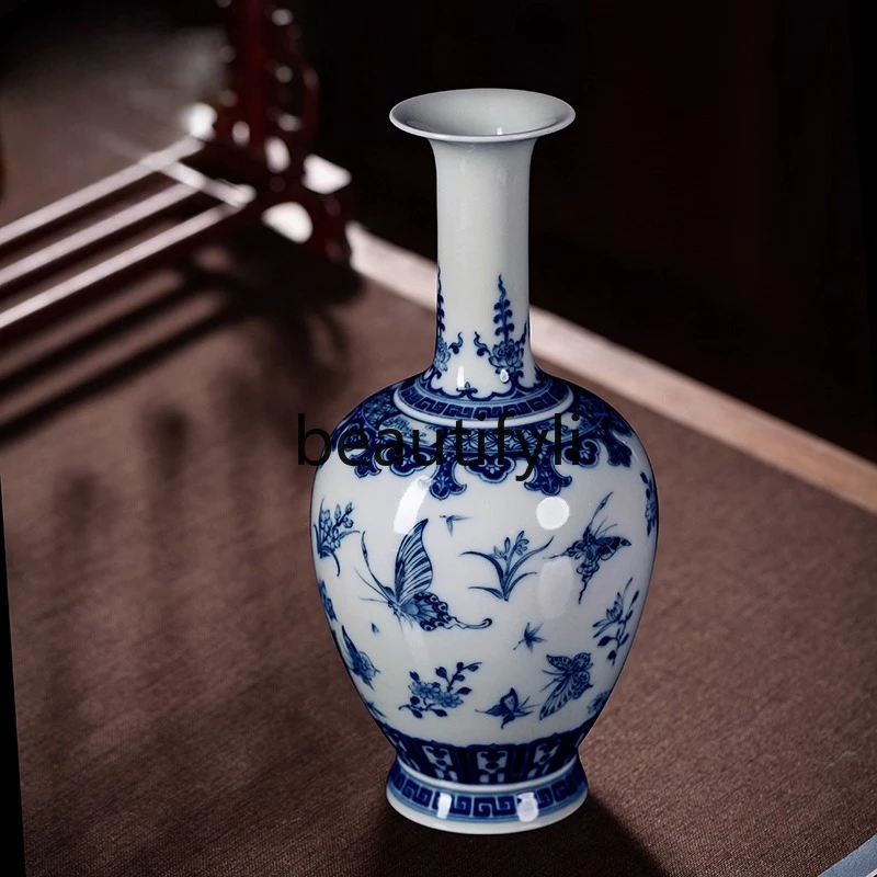 

Antique Small Vase Jingdezhen Firewood Kiln Blue and White Hand-painted Floral Vase Flower Arrangement Home Decor Small Ornament