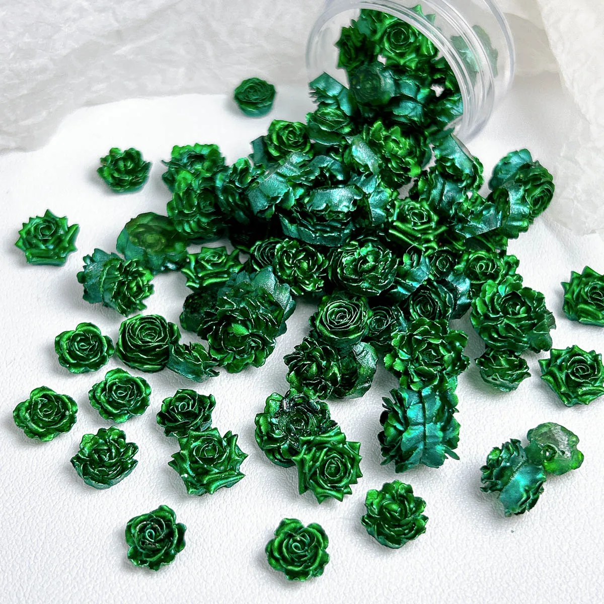 Minimalist Dark Green Rose Lotus Camellia Resin Nail Art Decorations Creative Shinny Soft Flowers Nail Charms DIY Earrings Nails