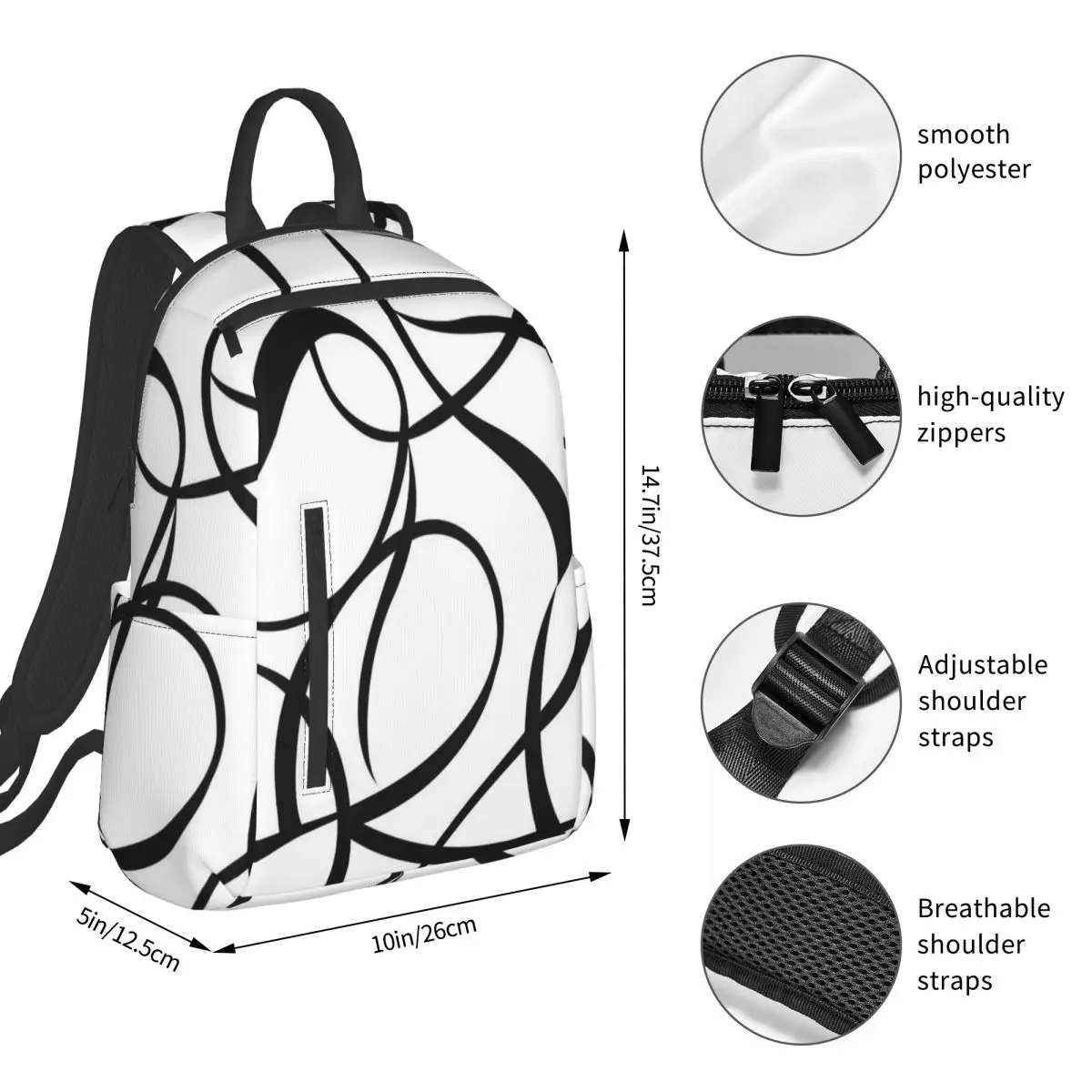 4 Pcs - 45cm 18In - Geometric Abstraction Line Backpack Student BookBag Kids School Bag Laptop Shoulder Bags Boys Girls