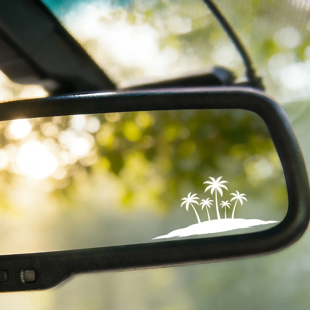 

1/3/5Pcs White Beach Coconut Tree Vinyl Decals, Waterproof Stickers for Car Side Mirrors