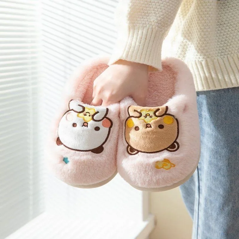 Anime bubu dudu urso chinelo de pelúcia dos desenhos animados casal chinelos inverno lazer casa ao ar livre anti deslizamento fundo grosso sapatos algodão quente