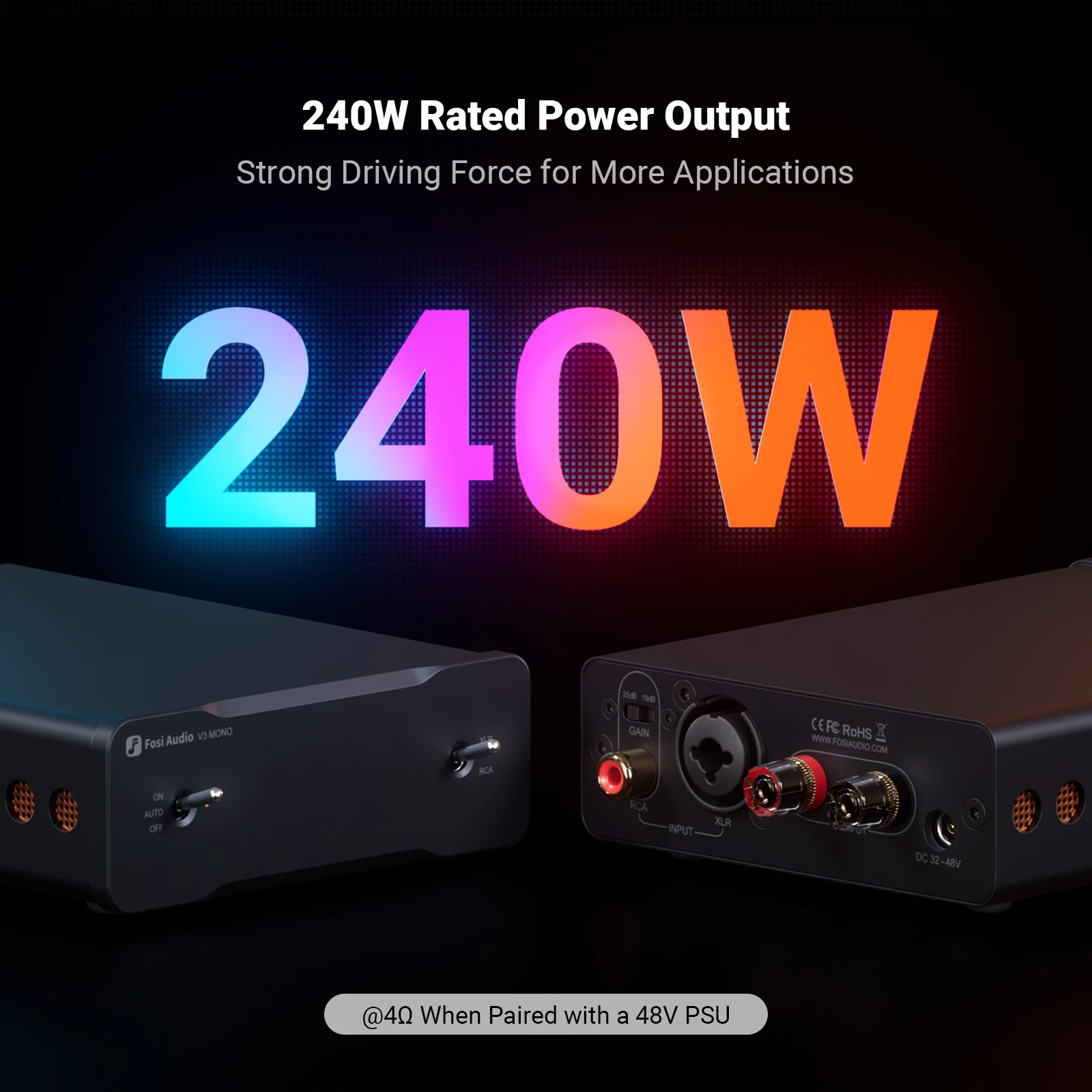 Fosi Audio V3 Mono 240W مكبر صوت TPA3255 PFFB تقنية مضخم صوت صغير لمكبر الصوت