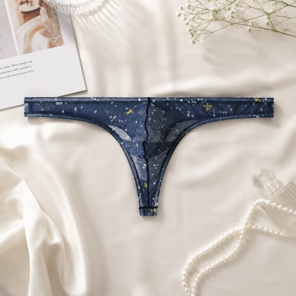 Underpants Mesh Men Thong Transparent Ice Silk Printed Panties Lingerie Low Waist T-back Briefs Comfy Wear