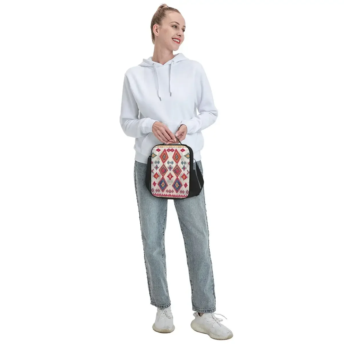 Antique Bohemian Moroccan Berber Rug Style Lunch Box for Leakproof Geometric Ethnic Cooler Thermal Food Lunch Bag School Student image 5