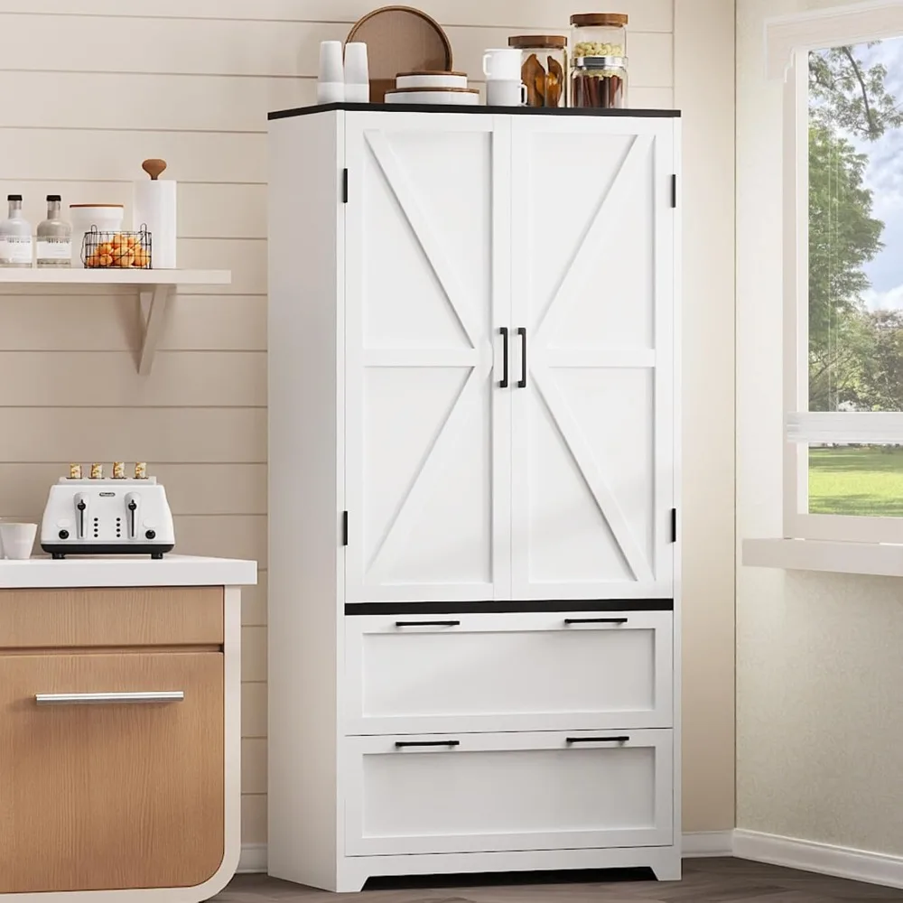 

71" Farmhouse Pantry Cabinet, Kitchen Pantry Storage Cabinet with Adjustable Shelves and 2 Drawers for Kitchen