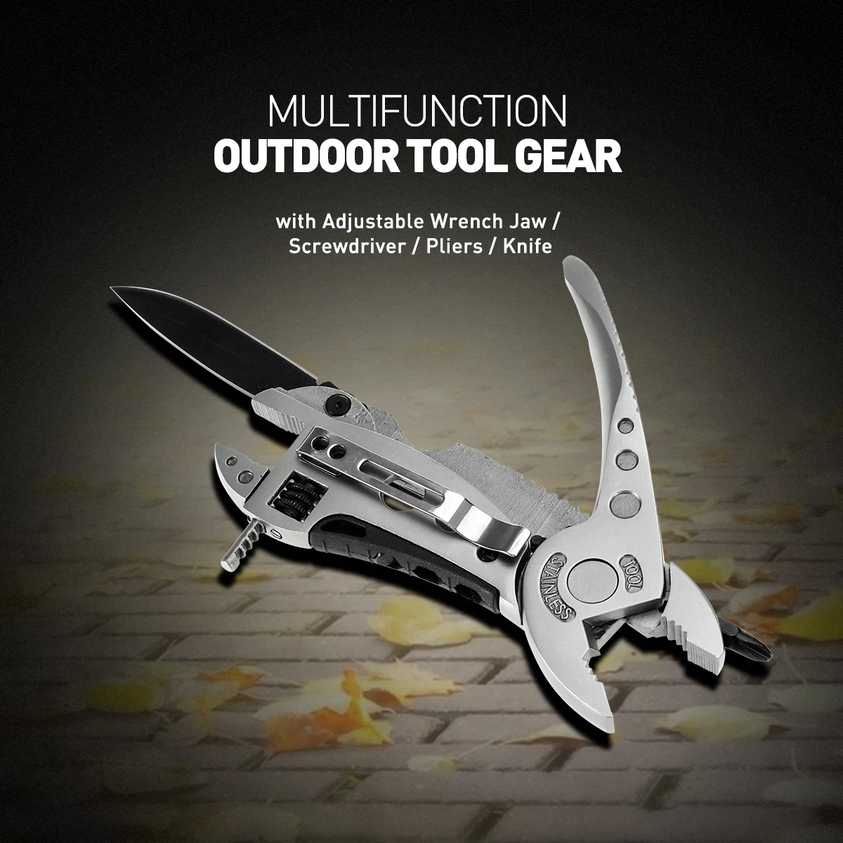 

Outdoor Multifunction Tool Silver Stainless Steel Adjustable Wrench Jaw Screwdriver Pliers Camping Hiking Climbing