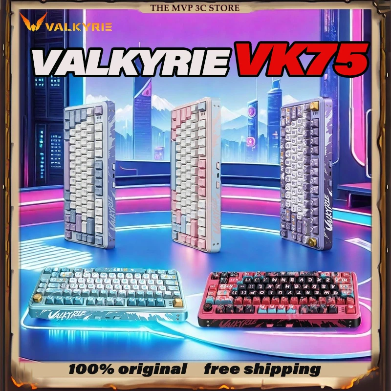 

Valkyrie Vk75 Customized 8000mah Three mode mechanical Keyboard Full Key Hot Swap Multi Functional Knob Gaming Keyboard laptop