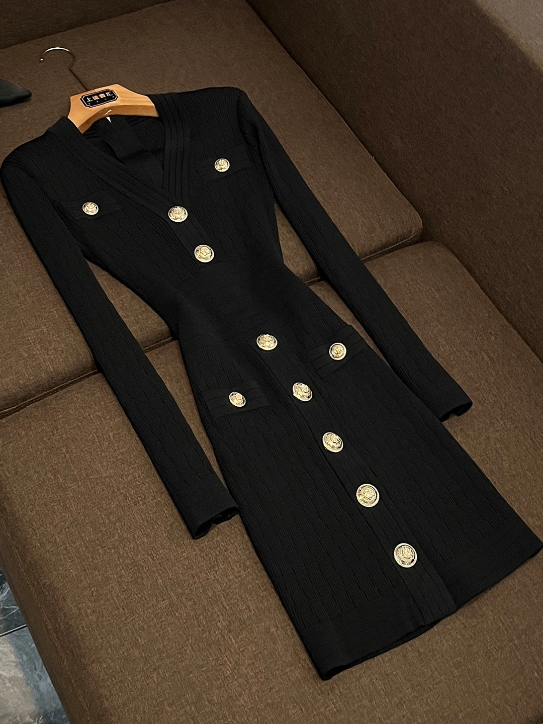 

Slimming V-Ne Knitted Dr Women's High Waist Zipper Ba Gold Buttoned Bodycon Skirt Ci Commute Sle All Seasons Long ...