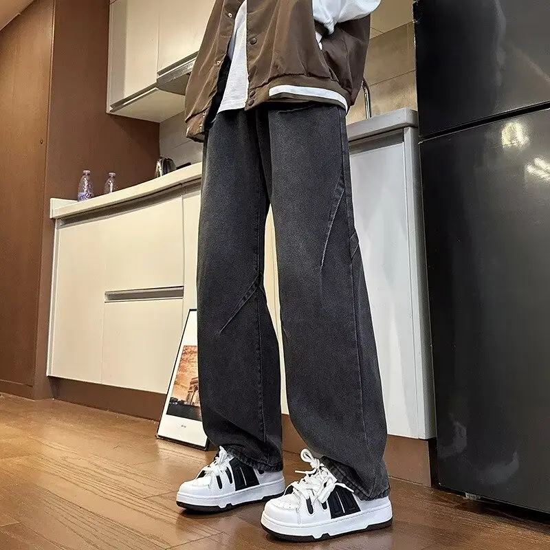 

Retro Waed Loose Straight Leg Jeans for Men Autumn Winter plus Size 300 Pou Simple Ins Sle Slimming Long Pants