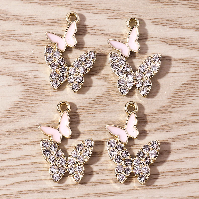 Tusember 10Pcs Exquisite Crystal Butterfly Charms For Pendant Necklaces Earring Keychain Handmade Craft DIY Supply