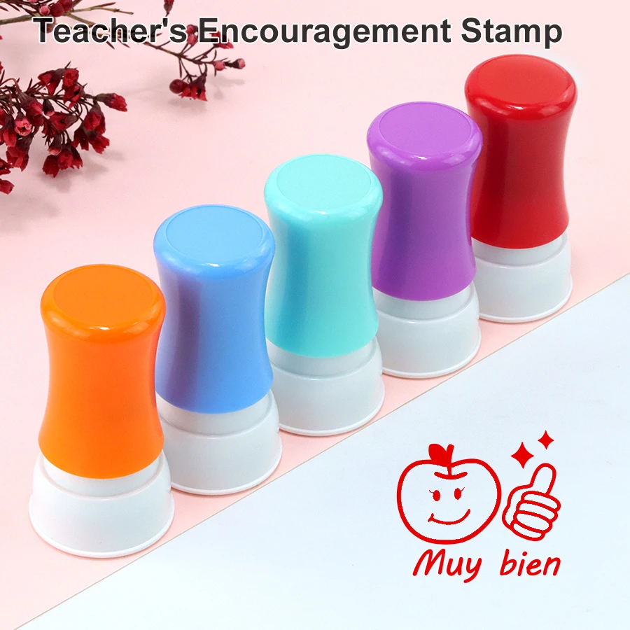 Sello de recompensa para niños, sello de recompensa de tinta automática de aceite rojo, herramienta de estímulo de comentario español para aula divertida para profesores, regalo, 1 ud.