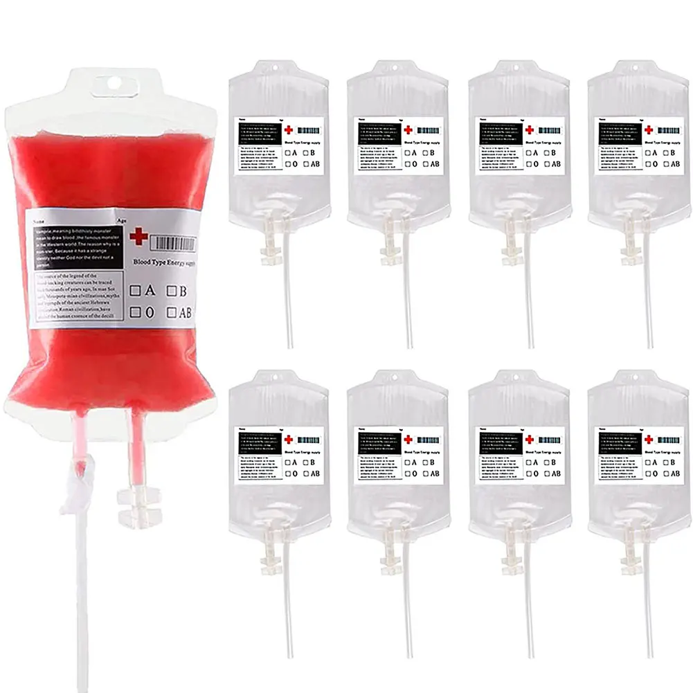 10 Uds. Bolsas Blood IV 350ML bolsa de bebidas energéticas de sangre de Halloween bolsas de bebidas de vampiro zombi para recuerdos de fiesta de disfraces de vampiro