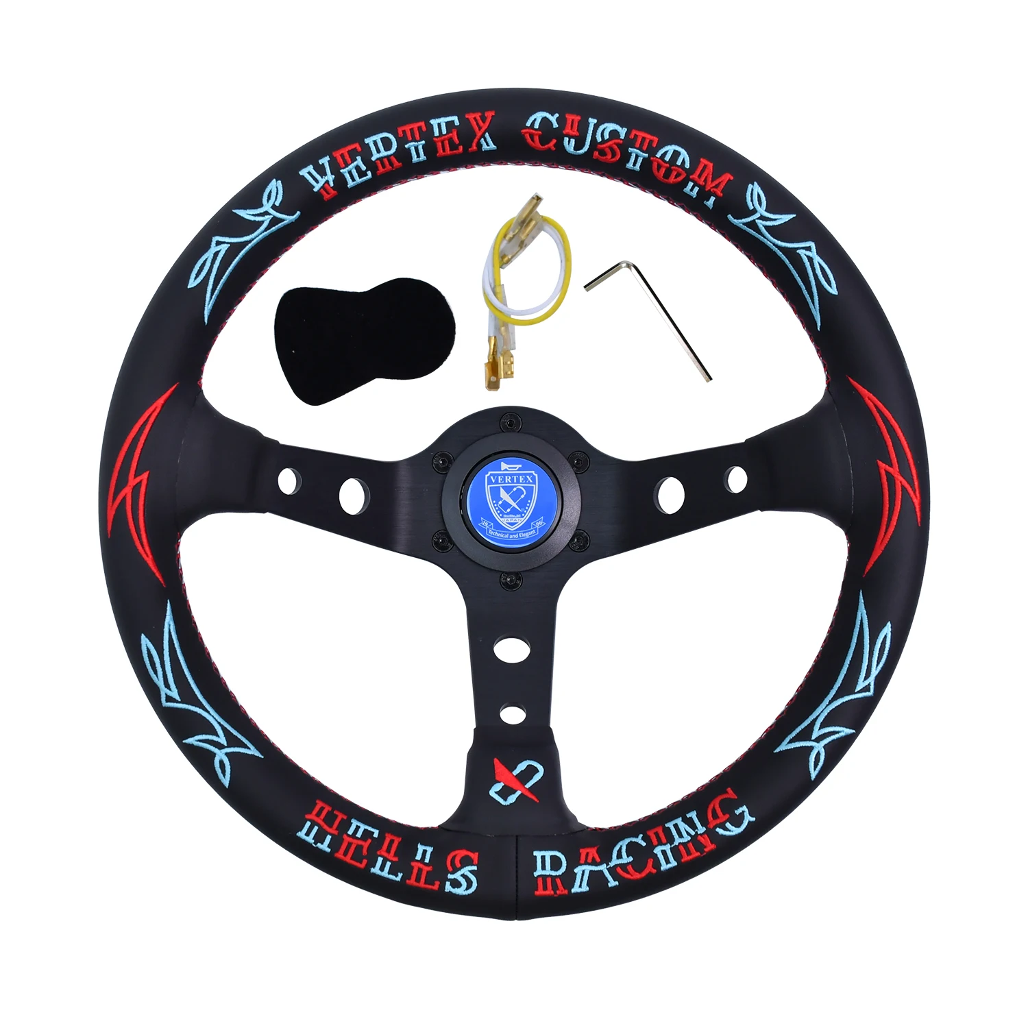 

Vertex Universal Steering Wheel Leather Aluminum Alloy Car modified Auto parts Embroidery Custom Racing Game Steering Wheel
