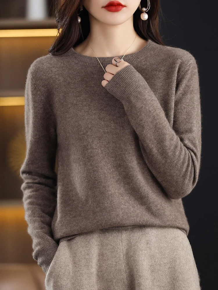 

Autumn Winter Women Clothing Pullover Aliselect 2023 Fashion 100% Cashmere Sweater Tops Basic O-Neck Long Sleeve Jumper Knitwear