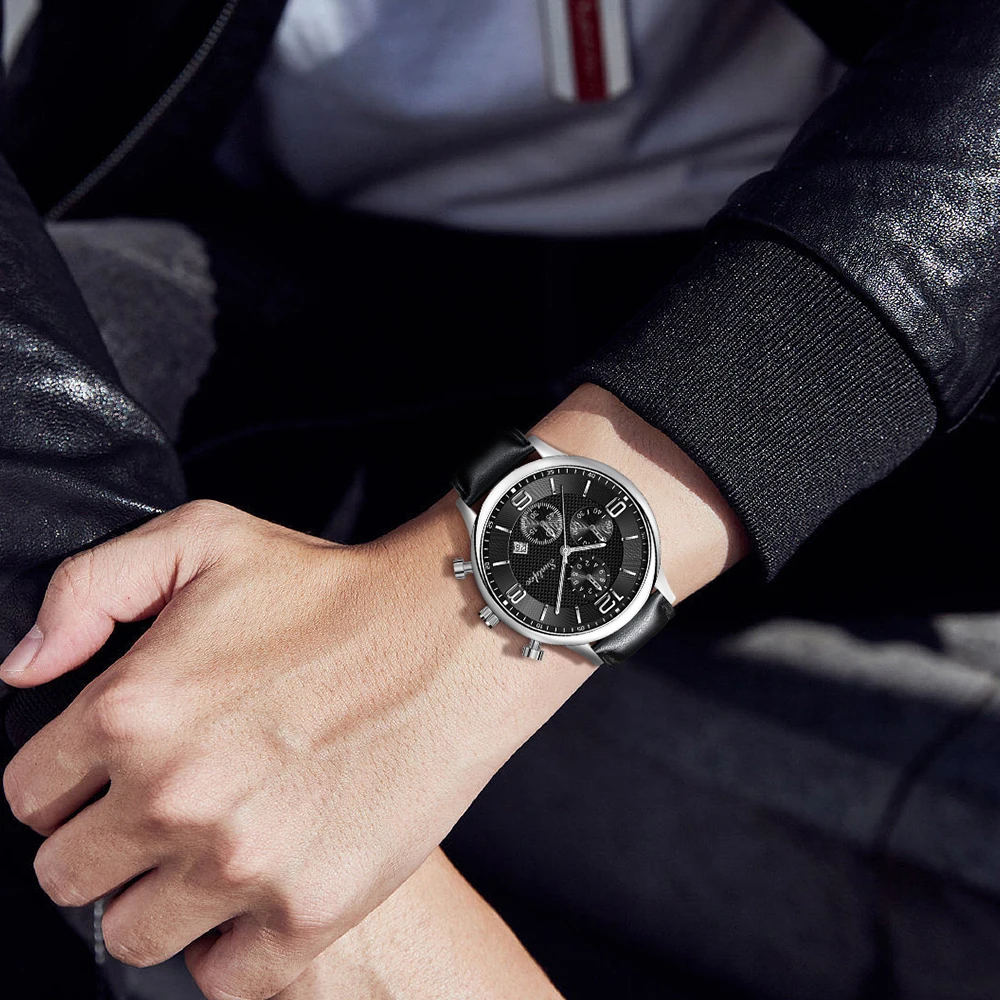 Orologio da uomo originale Sunlifex orologio Casual con cinturino in pelle calendario