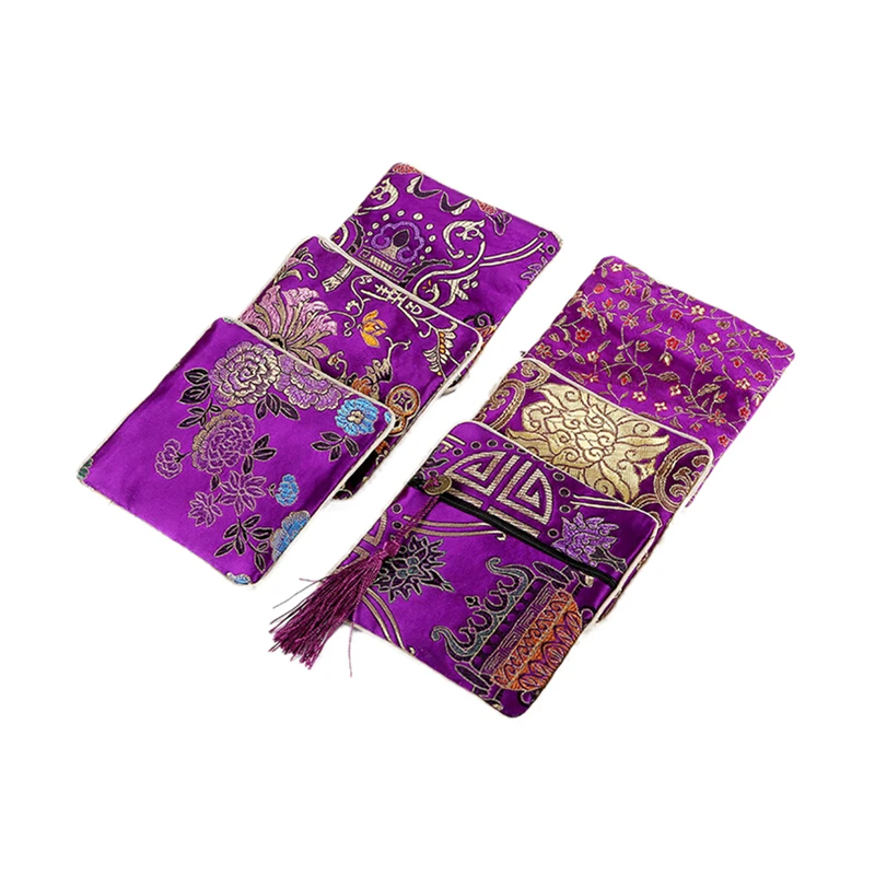 1Pcs Chinese Brocade Handmade Silk Embroidery Padded Zipper Small Jewelry Gift Storage Pouch Bag Snap Case Satin Coin Purse