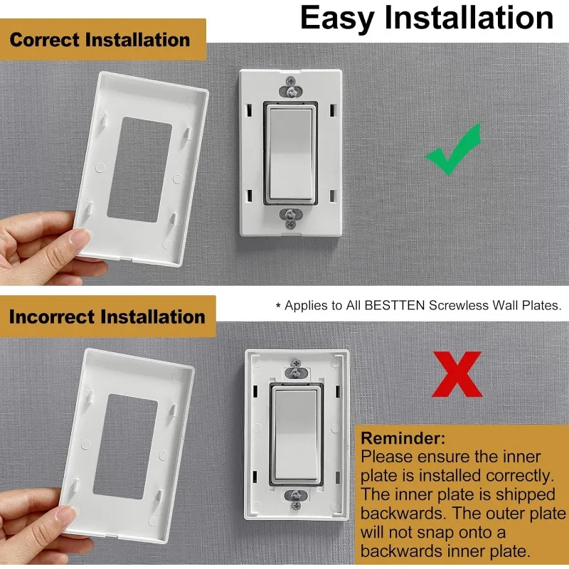 2025 50 Pack  1 Gang Screwless Wall Plate,  Decor Light Switch Face Plate, Decorative Receptacle Wallplate, H4.69” x W2.91”