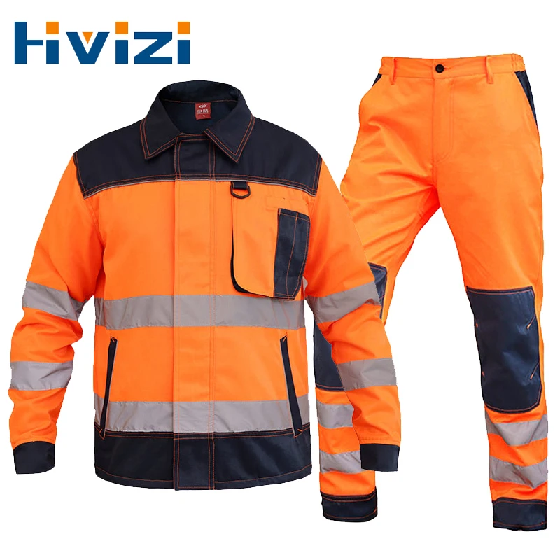 Safety Protective Suit Work Clothes Multi Pockets Reflective Jacket for Work Hi Vis Work Pants High Visibility Workwear Clothes