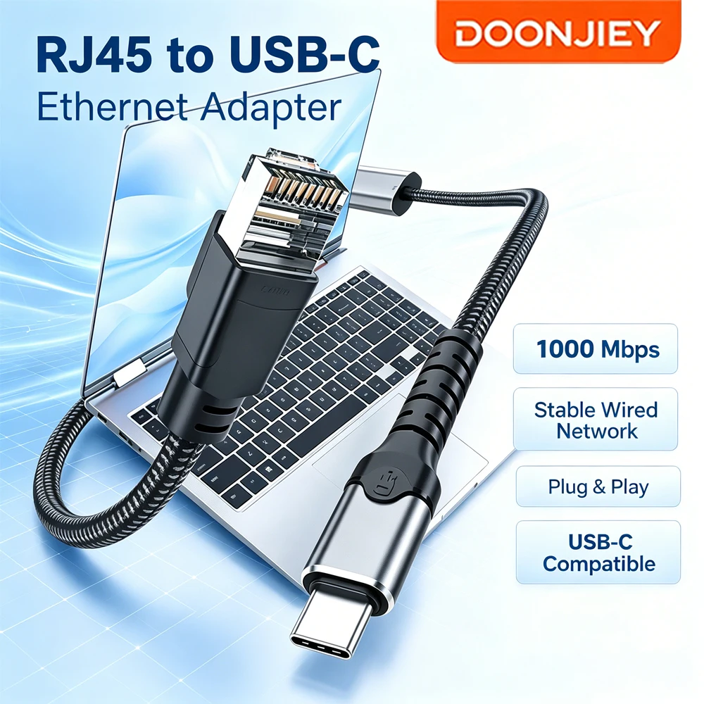 DOONJIEY USB C to Ethernet Cable 2500Mbps Type C to RJ45 Gigabit LAN Network Adapter Directly Connected For PC MacBook Air