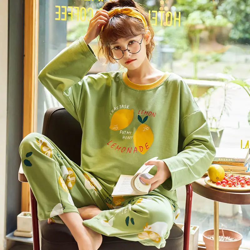 

Pajama Sets Women Popular 3XL HomeWear Sleepwear Cotton Baggy Leisure Lovely Sweet Pyjamas Casual Long Sleeve Trendy Ulzzang