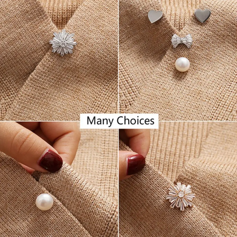 Gold Color Charm Accessories Pearl Style Decorative Brooch Cardigan Pin Anti-Exposure Neckline Buckle Heart Brooch Pearl Brooch