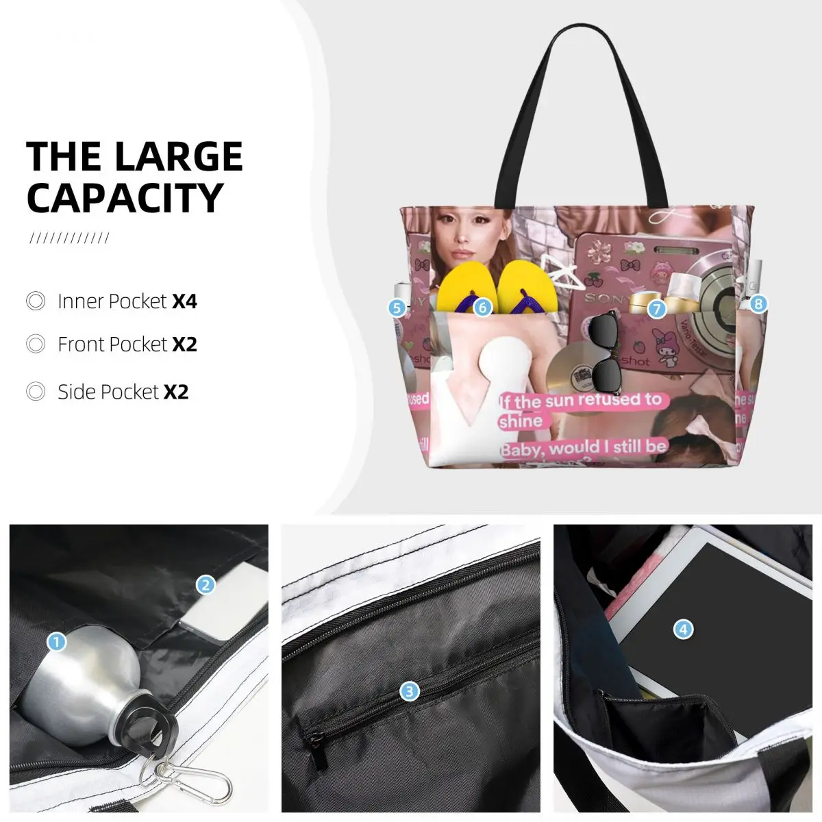 Ariana Grande Beach Tote Bag Sport Gym Yoga Duffle Large Tote Bag Women Travel Bag Fitness bag