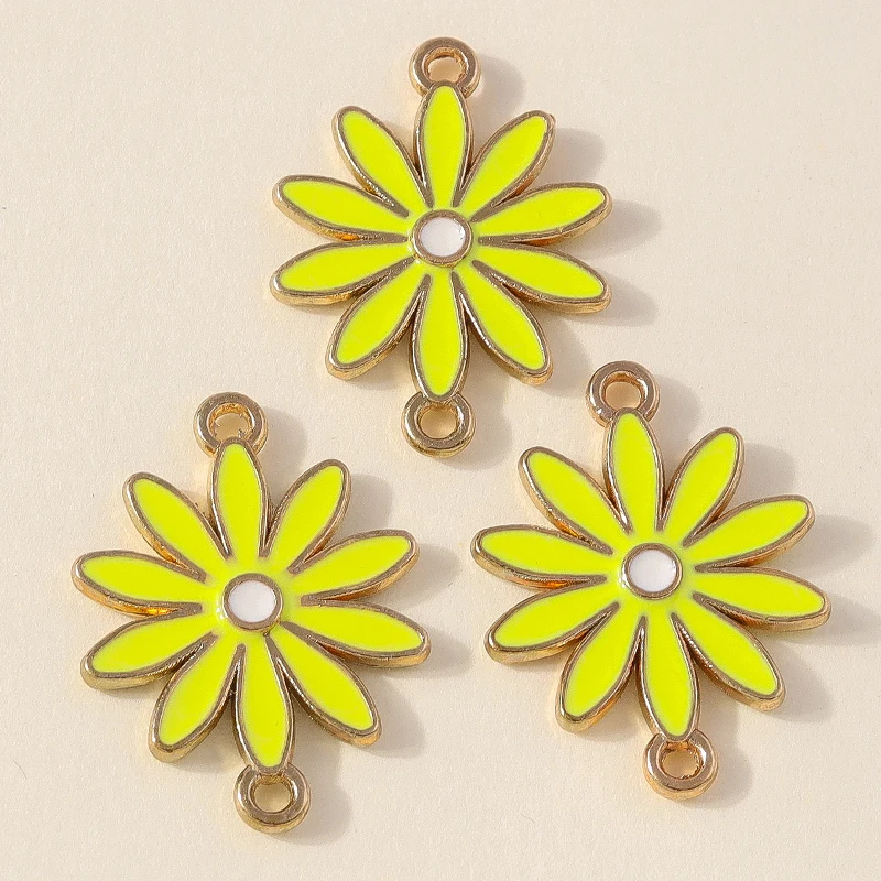 Leslie 10 Stück doppelseitige bunte Gänseblümchen-Blumenanhänger mit zwei Löchern für die Schmuckherstellung, Armband, Halskette, DIY-Schlüsselanhänger – Detail 8