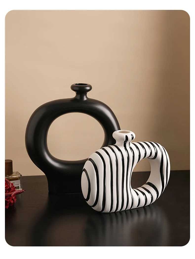 Zebra Stripes Ceramic Vase Artificial Flower Decorative Flowers Pots Desk Decoration Modern Floral Vases Room Aesthetic Decor