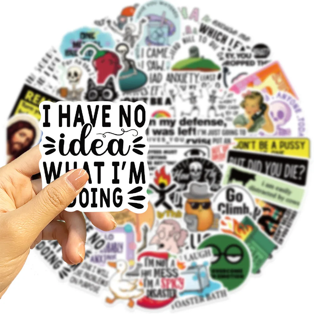 50 Buah Stiker Grafiti MEME Snarky Kartun untuk Stiker Kotak Pensil Akun Tangan Sepeda