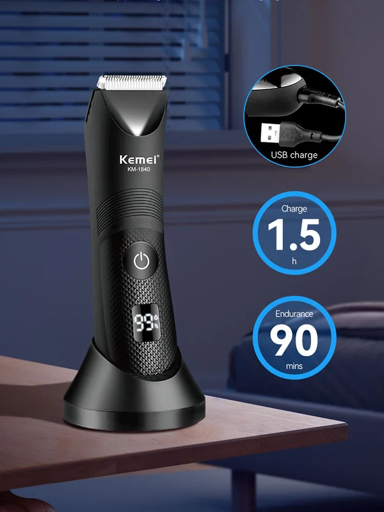 Kemei ماكينة حلاقة كهربائية المهنية مقاوم للماء مقص الشعر اللاسلكي الحساسة منطقة المتقلب اللحية سيدة الجسم الحلاقة KM-1840