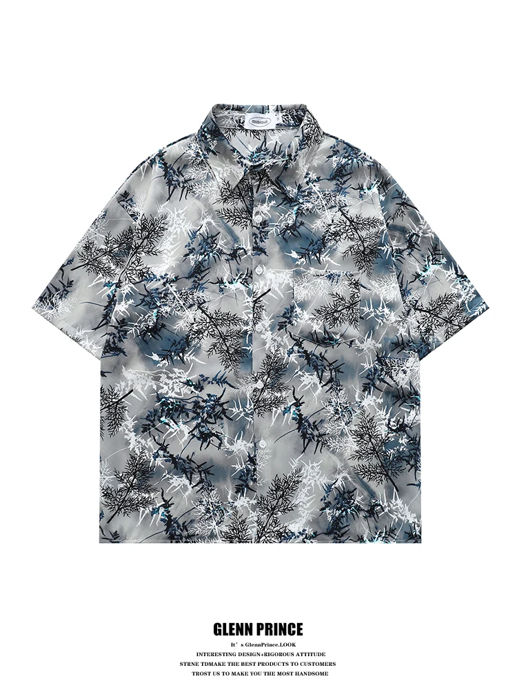 

GPstudio2026 New Summer Men's Ice Silk Thin ort Sve Plant Print irt Youth Faion Loose Fit Breathable Comfortable irt