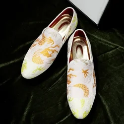 Men's Casual Shoes Mens Fashion Dragon Embroidery Loafers Moccasins Men Party Wedding Slip-on Driving Flats