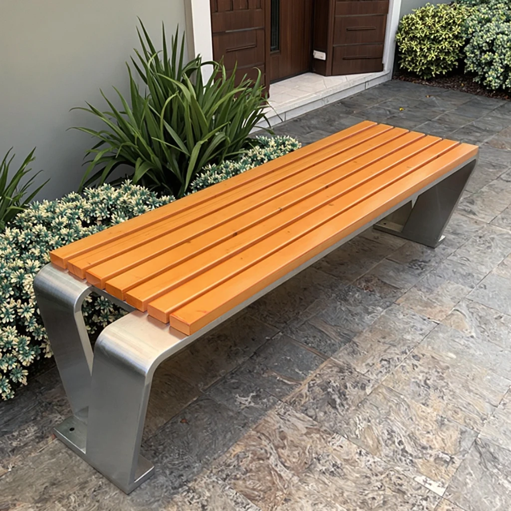 Stylish Wood and Metal Long Bench Chair V-shaped Frame Metal Bench Solid Pine Wood Bench Outdoor Ideal for Streets Courtyards