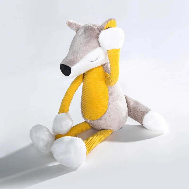New Arrival Yellow Mixed Color Fox Stuffed Plush Toy Soft Long Legged Corduroy Home Decoration In Stock Wholesale Gift For Adult