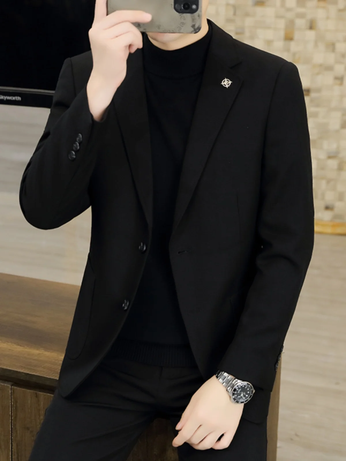 

Casual Woolen Men's Suit Jacket Fashionable Urban Style Long Sleeve Button Decorated Slim Fit Polyester Viscose Spandex Material