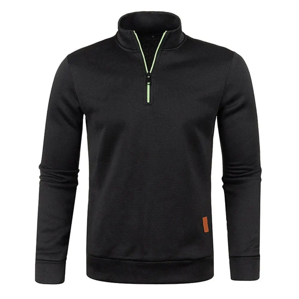 Men Sweatshirts Spring Thicker Pullover Half Zipper Pullover Male Outdoor Solid Color Turtleneck Men Long Sleeve Tops