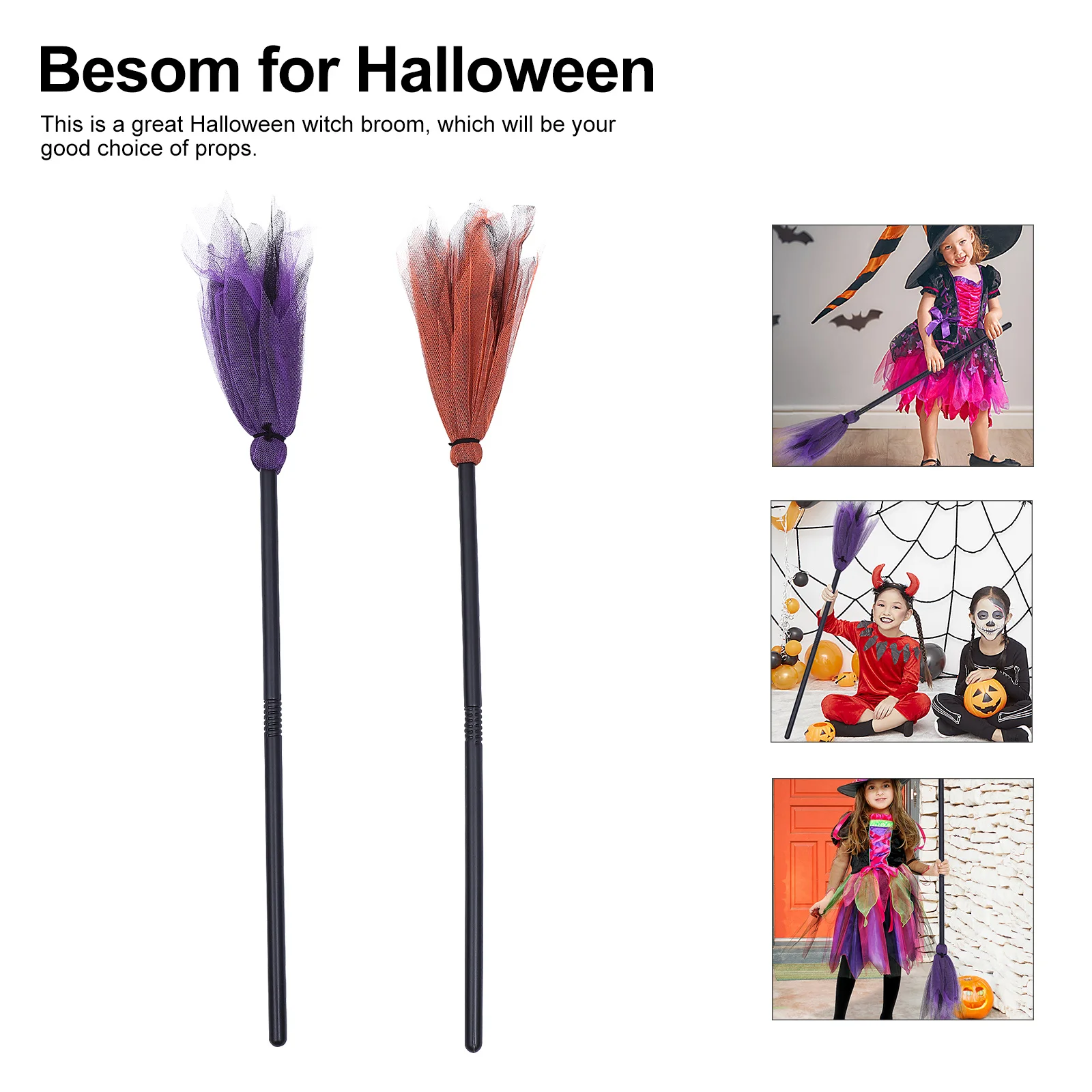 2 قطعة مكنسة الساحرة للأطفال هالوين زينة الهالوين زينة الحفلات Besom الدعامة مكنسة زخرفة لعب الأدوار #6